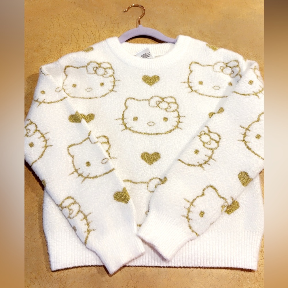Hello Kitty White and Gold Patterned Sweater